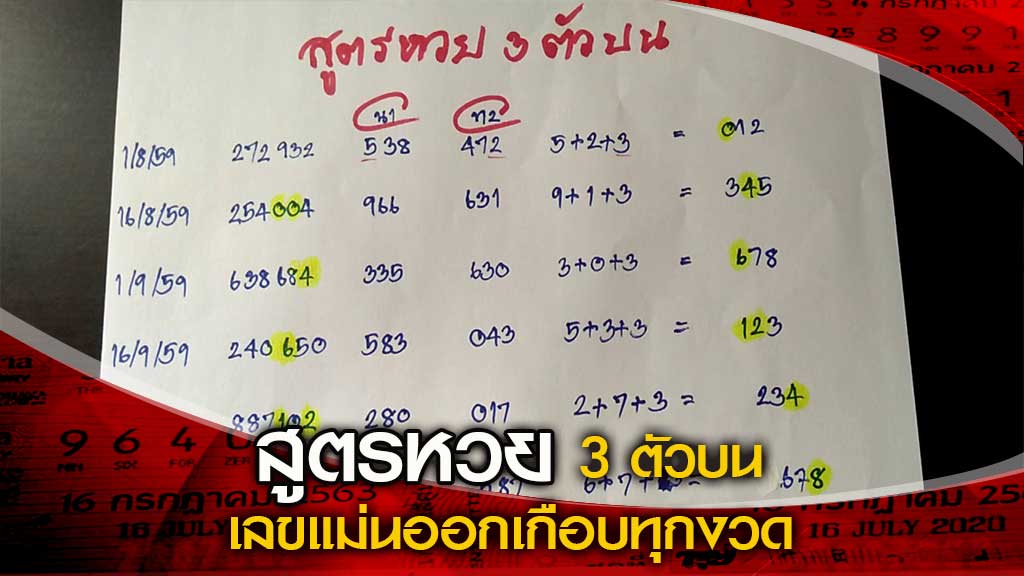 สูตรหวย3ตัวบน